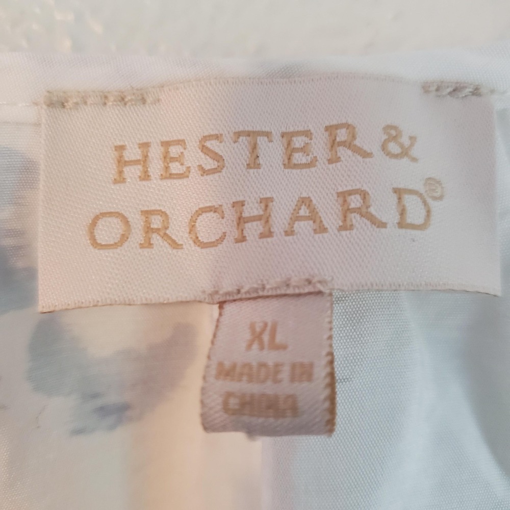Hester & Orchard Blouse Womens XL White Blue Floral Long Sleeve Lace‎ Boho Top - Picture 2 of 8